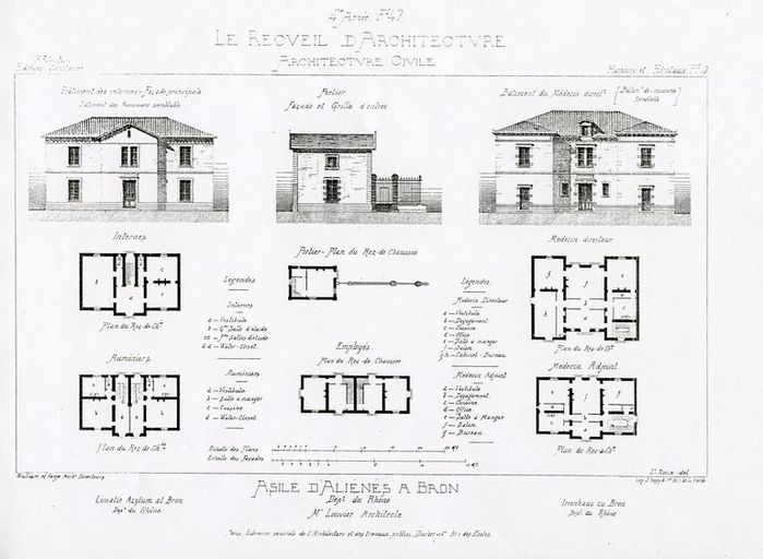 Asile d'aliénés de Bron, puis asile départemental d'aliénés du Rhône, puis asile d'aliénés du Vinatier, actuellement centre hospitalier Le Vinatier