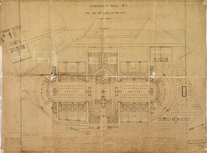 Asile d'aliénés de Bron, puis asile départemental d'aliénés du Rhône, puis asile d'aliénés du Vinatier, actuellement centre hospitalier Le Vinatier