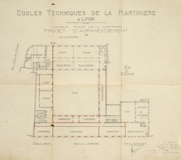 Couvent des Augustins, puis gendarmerie, puis école professionnelle La Martinière, actuellement lycée La Martinière-Diderot, site des Terreaux