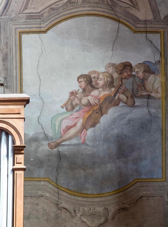 Peintures monumentales (décor d'architecture) : scènes eucharistiques, de la vie du Christ et de la Vierge, allégories