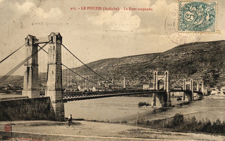 Pont routier du Pouzin, puis passerelle provisoire, puis pont suspendu du Pouzin