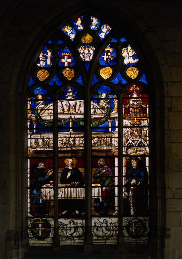 Verrière : Apparition du Christ aux Pèlerins d'Emmaüs (baie 10), verrière figurée