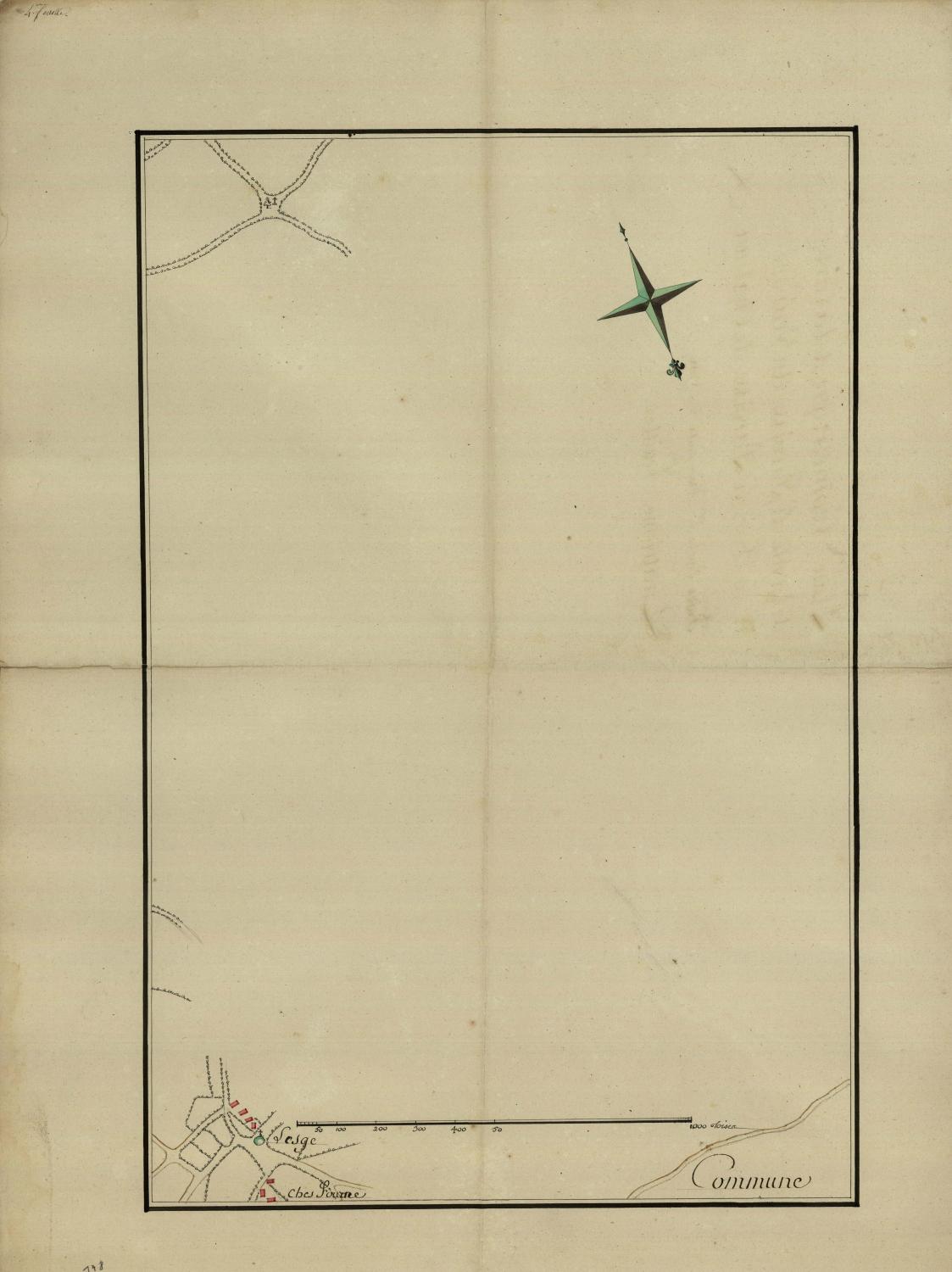 Plan géométrique de la carte de la ville et paroisse du Veurdre et du fort et paroisse de Chateaux", levé par le Sr Bourgault. 4e feuille, minute,en 1701.
