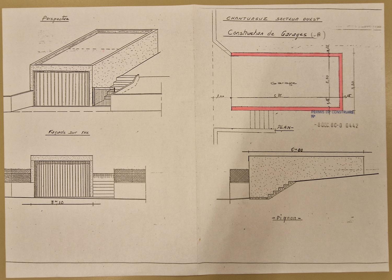 Cité ouvrière de Chanturgue : projet de garages (type A).