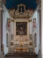 ensemble du maître autel, tabernacle, retable, reliquaires.