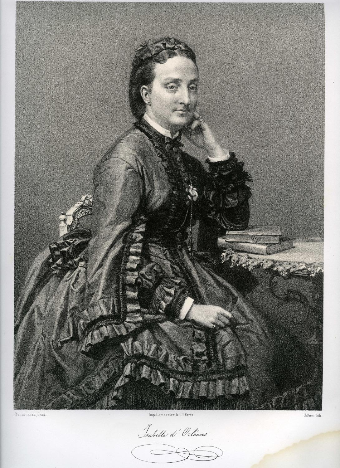 Estampe d'Achille Gilbert - Portrait d'Isabelle d'Orléans, comtesse de Paris