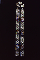 Verrière : Vie de la Vierge et enfance du Christ (baie 1), verrière figurée décorative