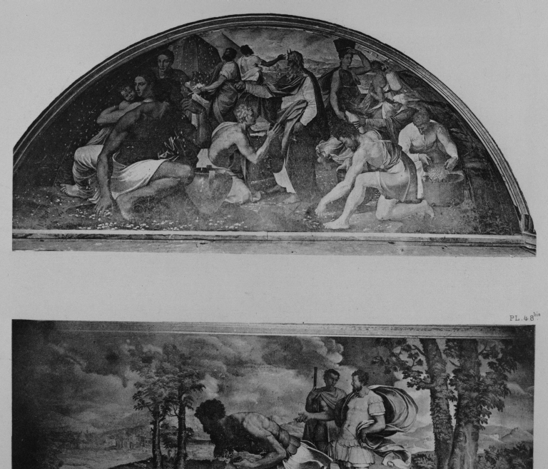 Tableaux en pendant des deux lunettes de la chapelle : les Israélites recueillant la manne, Moïse faisant jaillir l'eau du rocher
