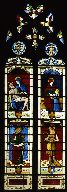 Verrière : saint patrons, figures de la Vierge (baie 2), verrière à personnages