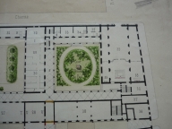 Plan des bâtiments et des cours, 1853 (détail de la cour Saint-Vincent-de-Paul). Plan AC Lyon. Fonds des HCL ; 2NP673