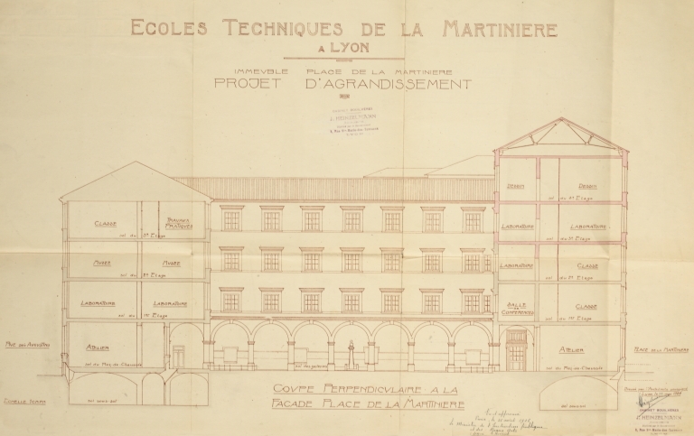 Couvent des Augustins, puis gendarmerie, puis école professionnelle La Martinière, actuellement lycée La Martinière-Diderot, site des Terreaux