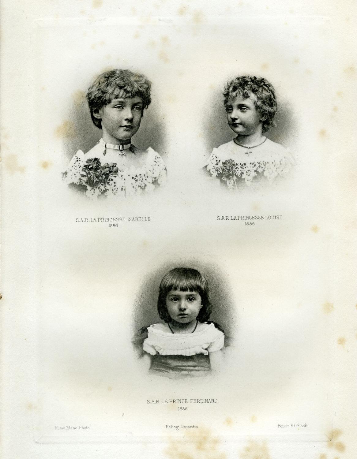 Héliogravure de Paul Dujardin - Portraits d'Isabelle, de Louise et de Ferdinand d'Orléans