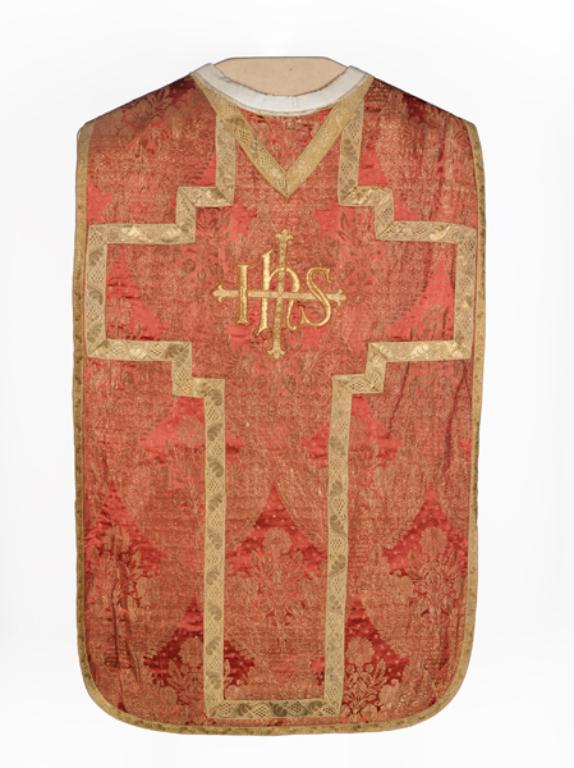 chasuble, étole, manipule, voile de calice, bourse de corporal : ornement rouge