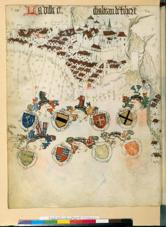 "La ville et chasteau de Tihert" : vue générale de la ville au milieu du 15e siècle.