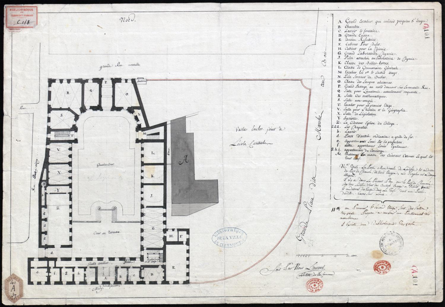 Plan de l'école centrale en 1800 par Laurent, architecte communal (B Patrimoine CAM, CA 101)