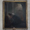 Tableau : saint Louis en prière devant les reliques de la Passion
