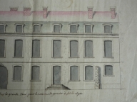 Elévation d'un corps de logis pour le receveur du grenier à sel, 1740 (détail du bâtiment : partie de droite). Plan AC Lyon. Fonds des HCL ; B422
