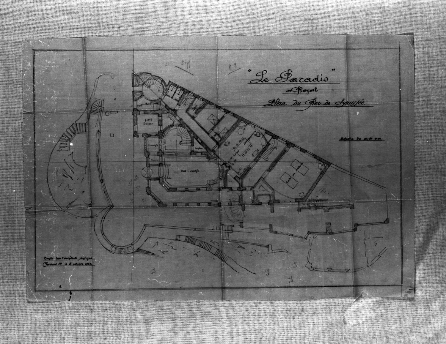 "Le Paradis" Projet - plan du rez-de-chaussée, vers 1923.