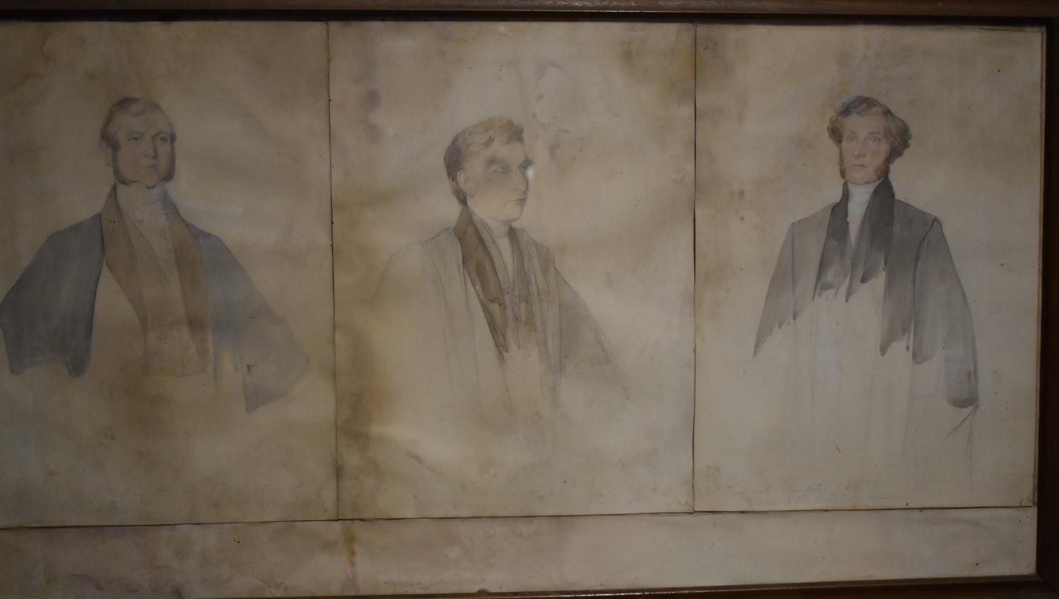 Ensemble de dessins aquarellés de Jean Alaux (3) - Études pour les portraits de deux édiles et d'un officier municipal de la Cité de Londres