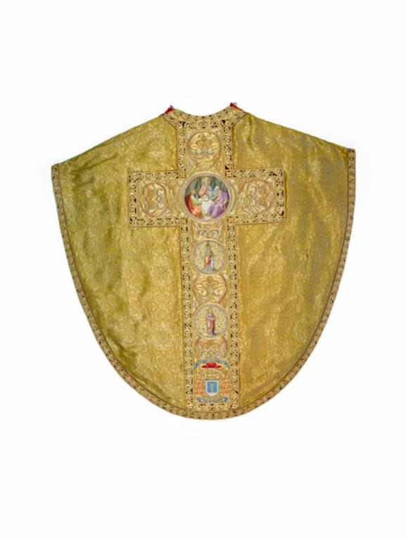 chasuble, étole, manipule, voile de calice, grémial, bourse de corporal : ornement doré n°1