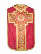 chasuble, étole, manipule, voile de calice, bourse de corporal : ornement rouge n°1