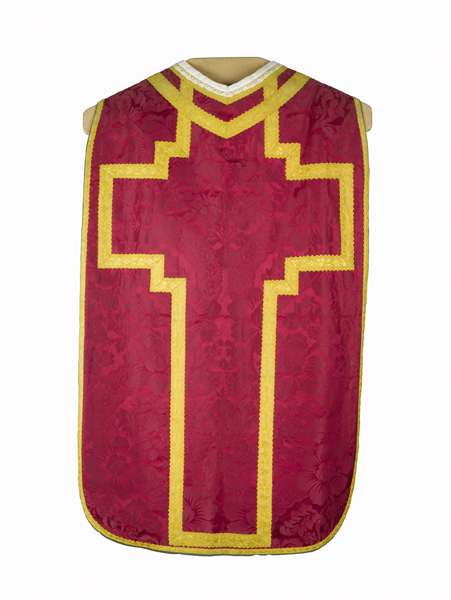 chasuble, étole, voile de calice, bourse de corporal : ornement rouge n°8