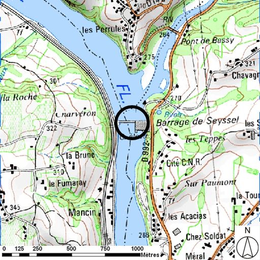 Barrage de Seyssel, centrale hydroélectrique, pont