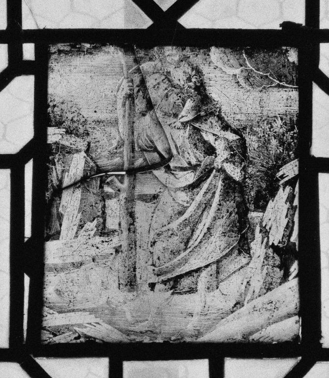 Verrière : évêque, saint Christophe (baie 10), verrière figurée