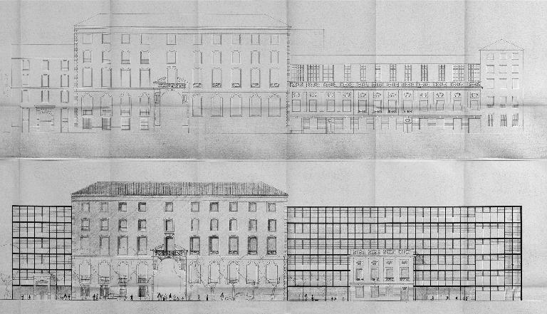 Projet de reconstruction du lycée, par A. et P. Rostagnat, 1956 (AC Lyon, 417 WP 020)
