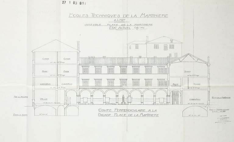 Couvent des Augustins, puis gendarmerie, puis école professionnelle La Martinière, actuellement lycée La Martinière-Diderot, site des Terreaux